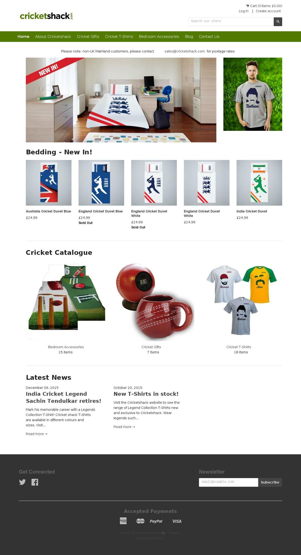 cricketshack.com shopify website screenshot