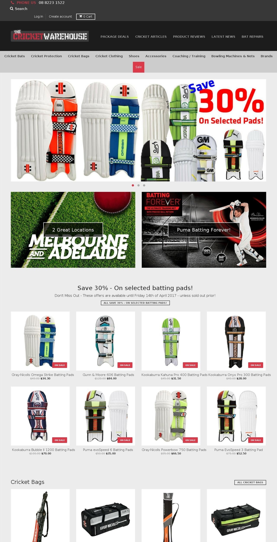 cricketwarehouse.com.au shopify website screenshot