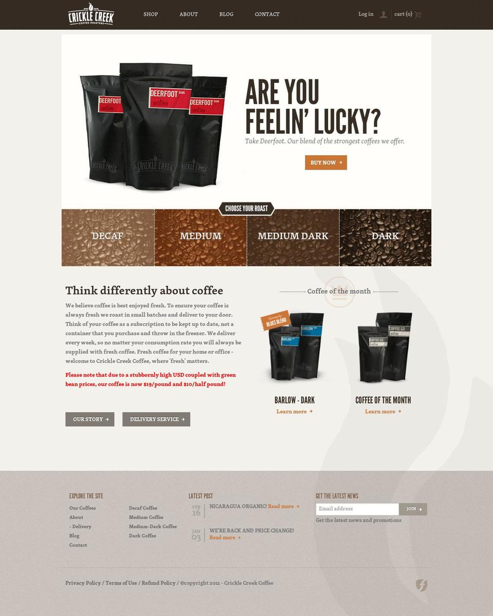 cricklecreekcoffee.ca shopify website screenshot