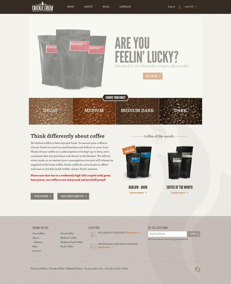 Crickle Creek Shopify theme site example cricklecreekcoffee.com