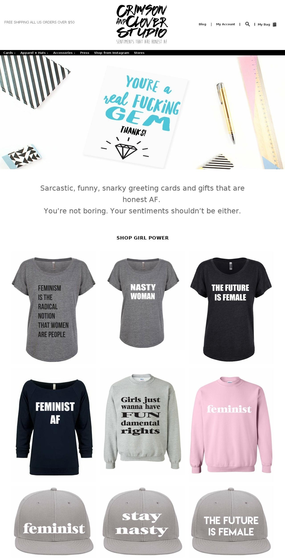 crimsonandclovercards.com shopify website screenshot