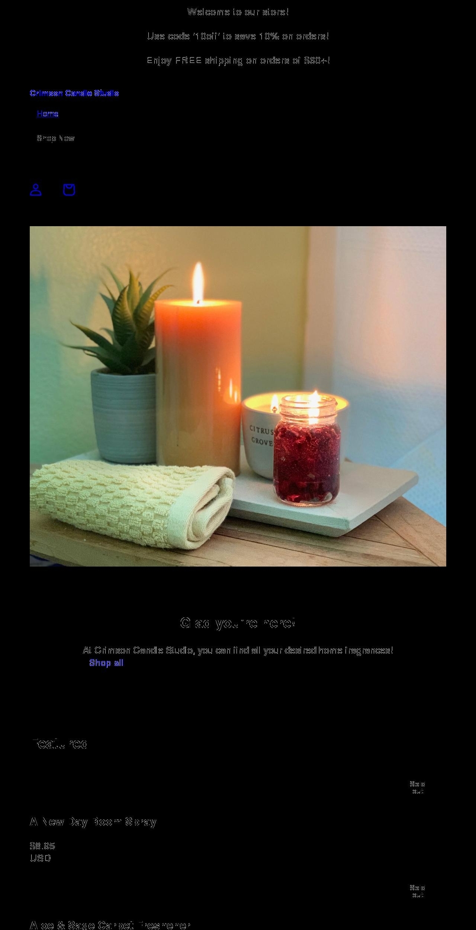 crimsoncandlestudio.com shopify website screenshot