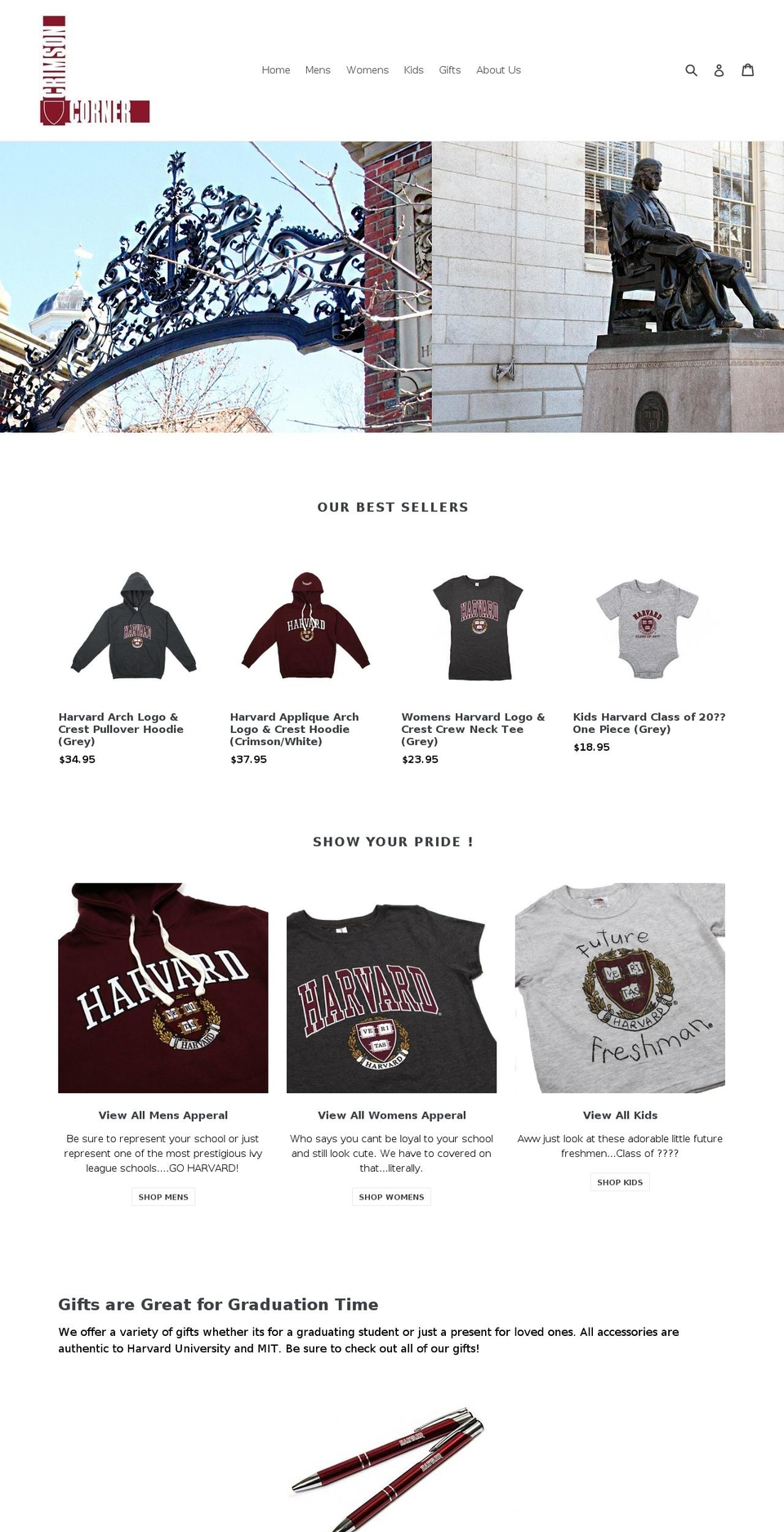 crimsoncornerharvardsquare.com — Shopify storefront screenshot
