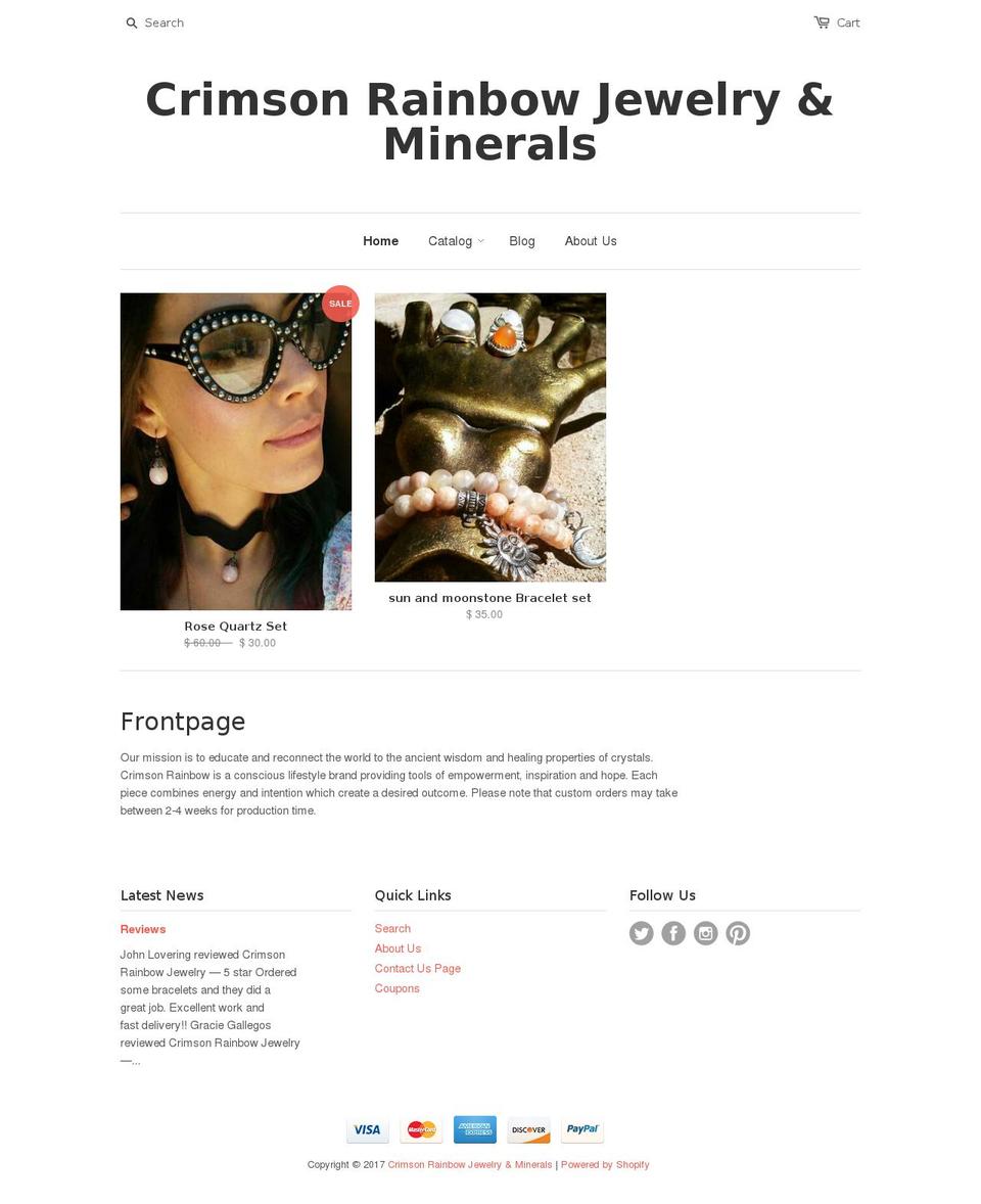 crimsonrainbowjewelry.com shopify website screenshot