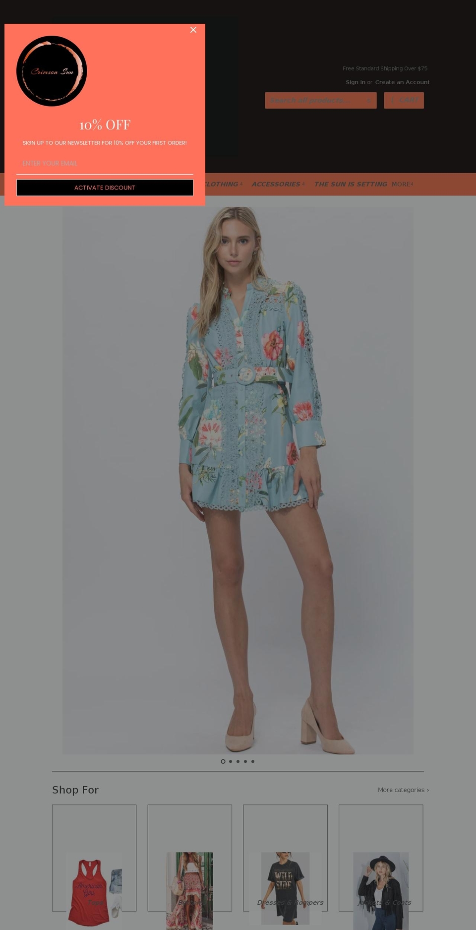 crimsonsunboutique.com shopify website screenshot