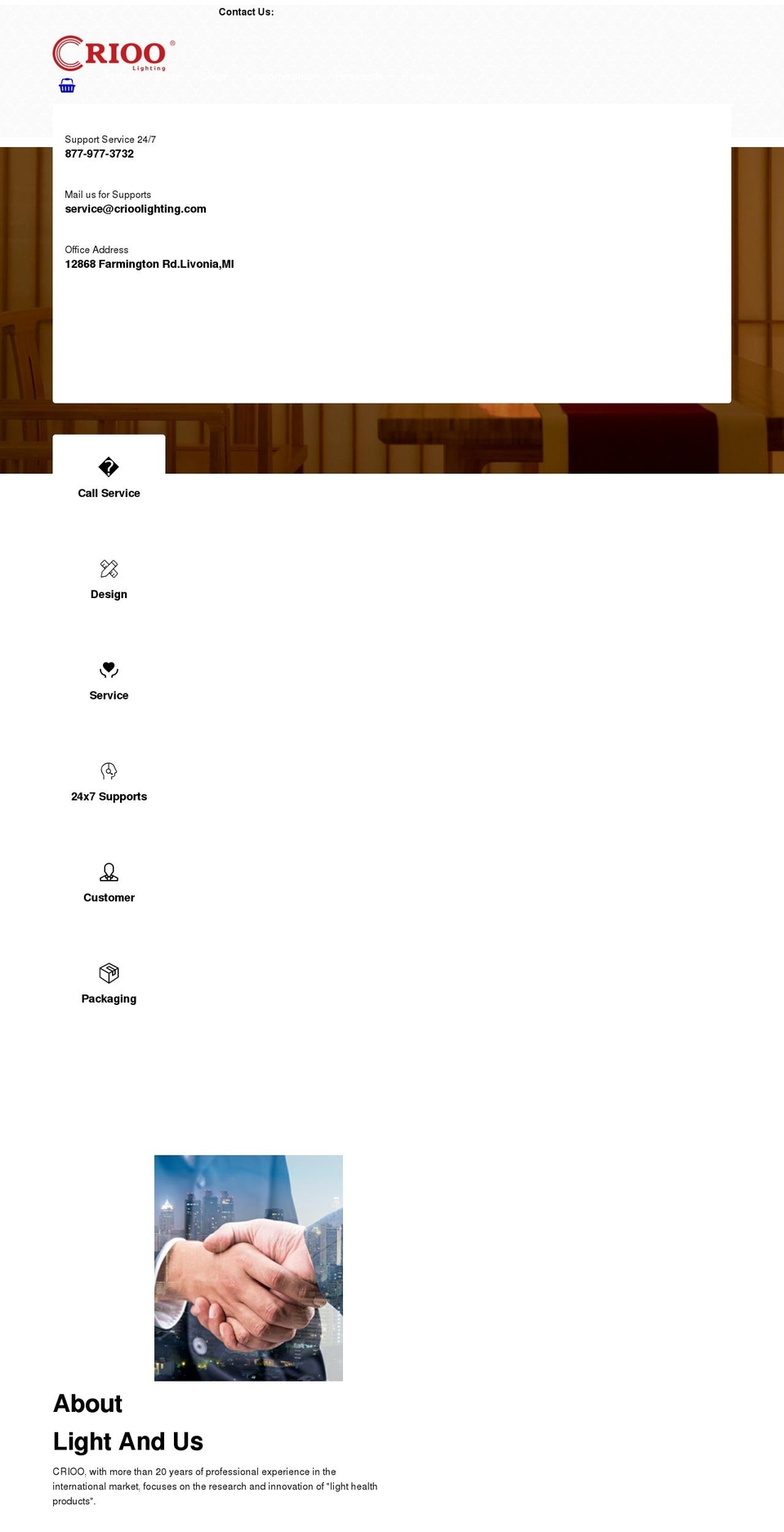 crioolighting.com shopify website screenshot