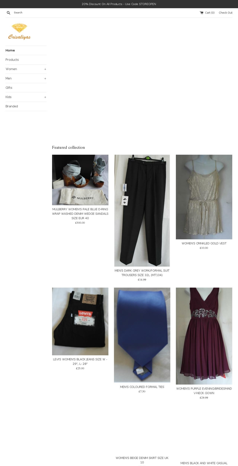 crisaliyas.com shopify website screenshot