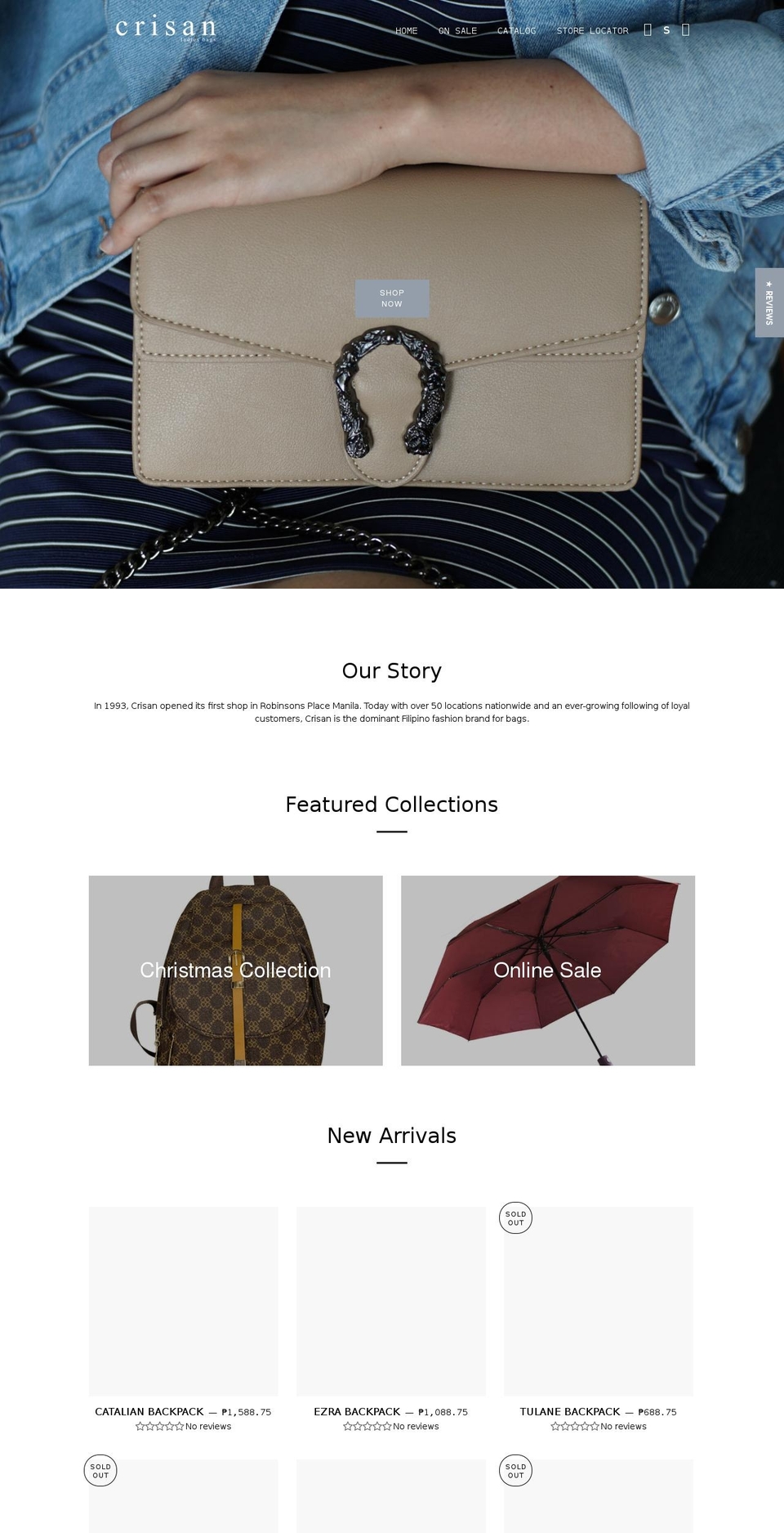 crisanbags.com shopify website screenshot