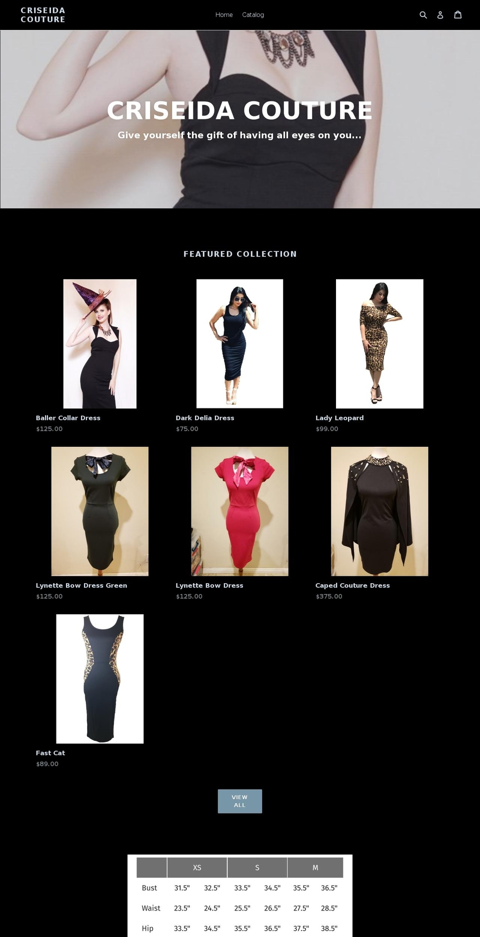 criseidacouture.com shopify website screenshot