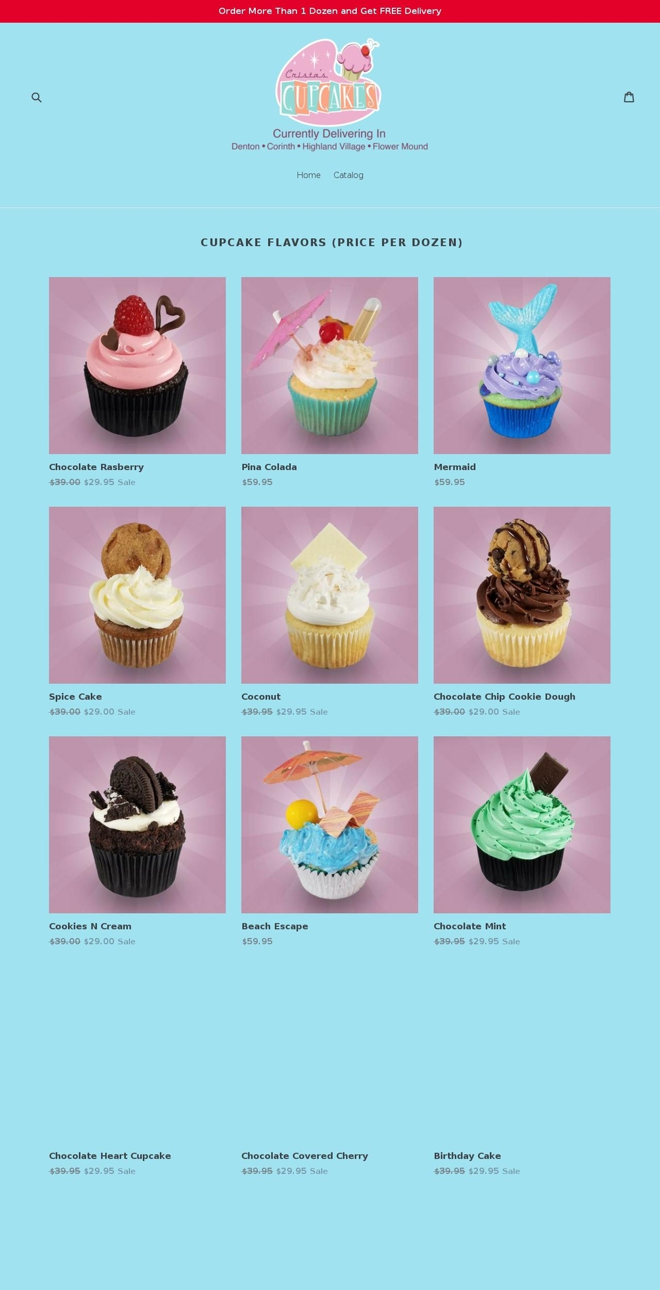 cristascupcakes.com — Shopify storefront screenshot