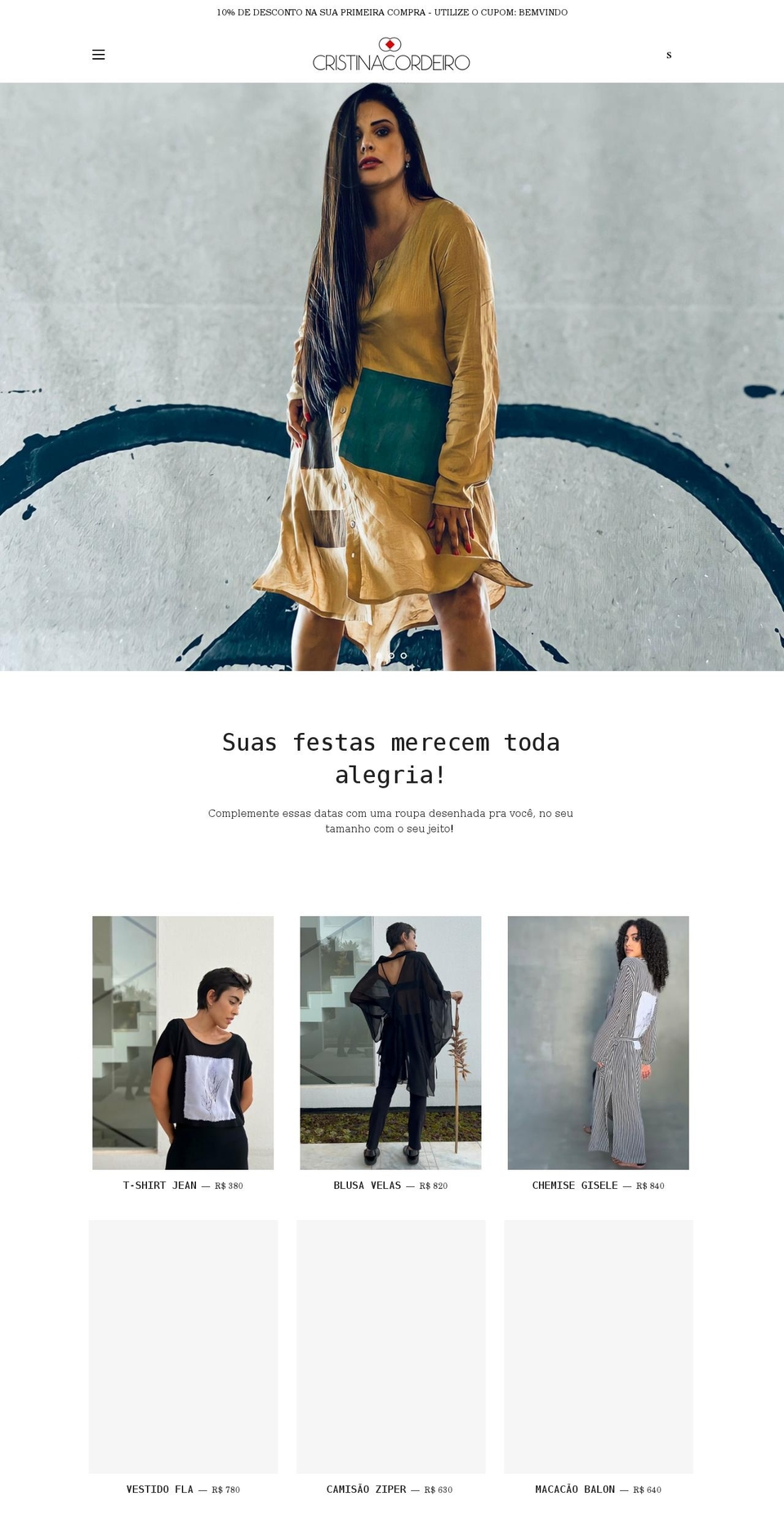 cristinacordeiro.com.br shopify website screenshot