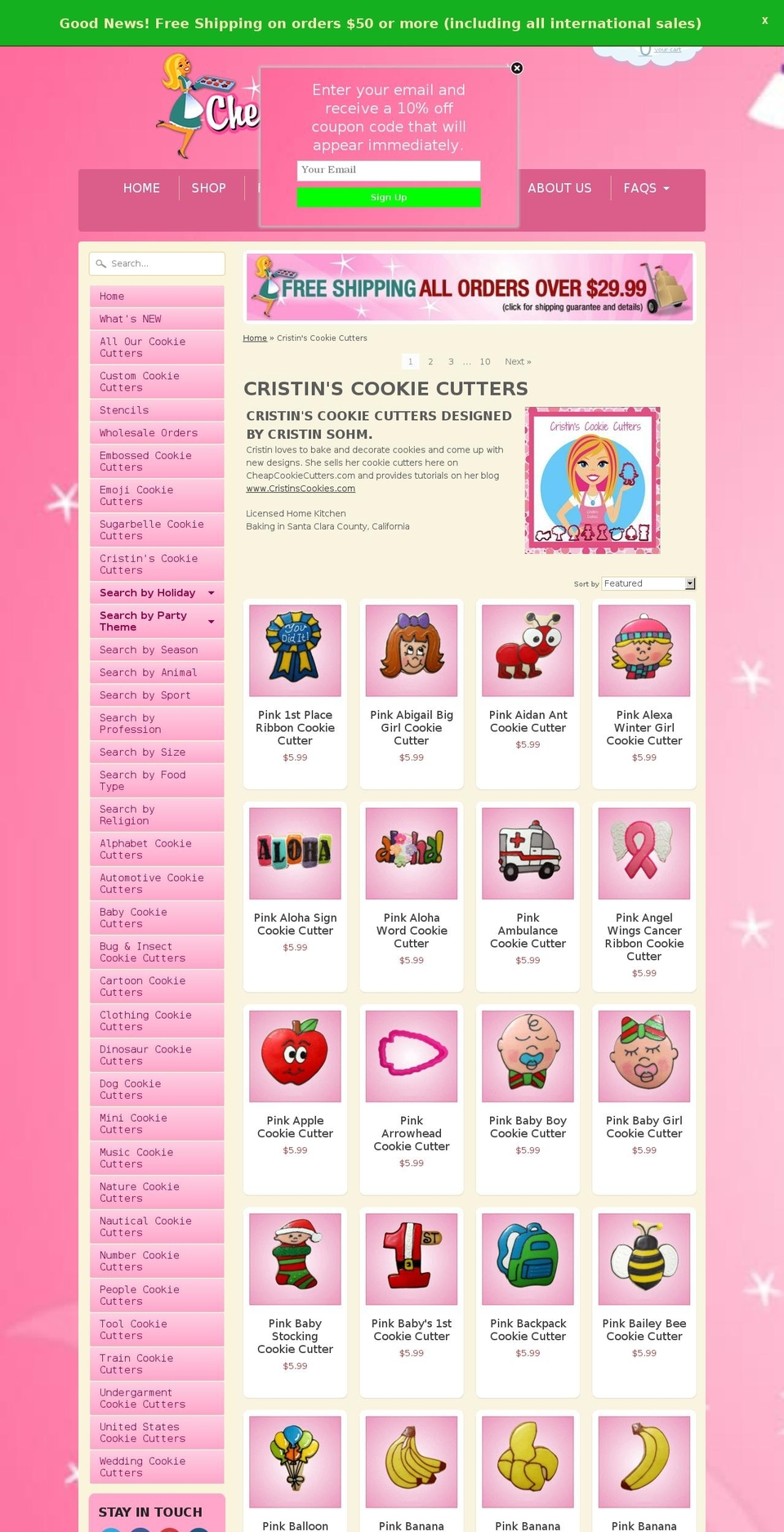 Cheap Cookie Cutters Shopify theme site example cristinscookiecutters.com