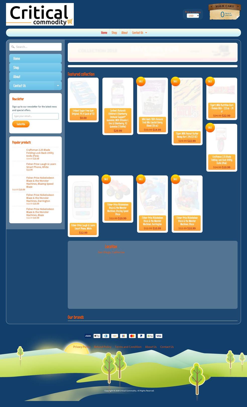 criticalcommodity.com — Shopify storefront screenshot