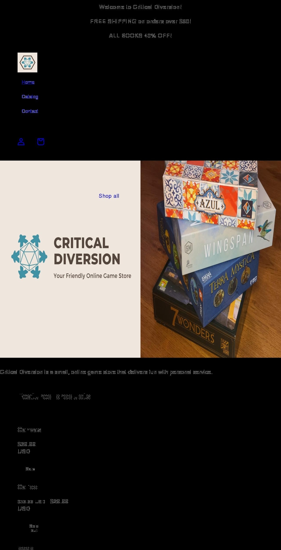 criticaldiversion.com shopify website screenshot