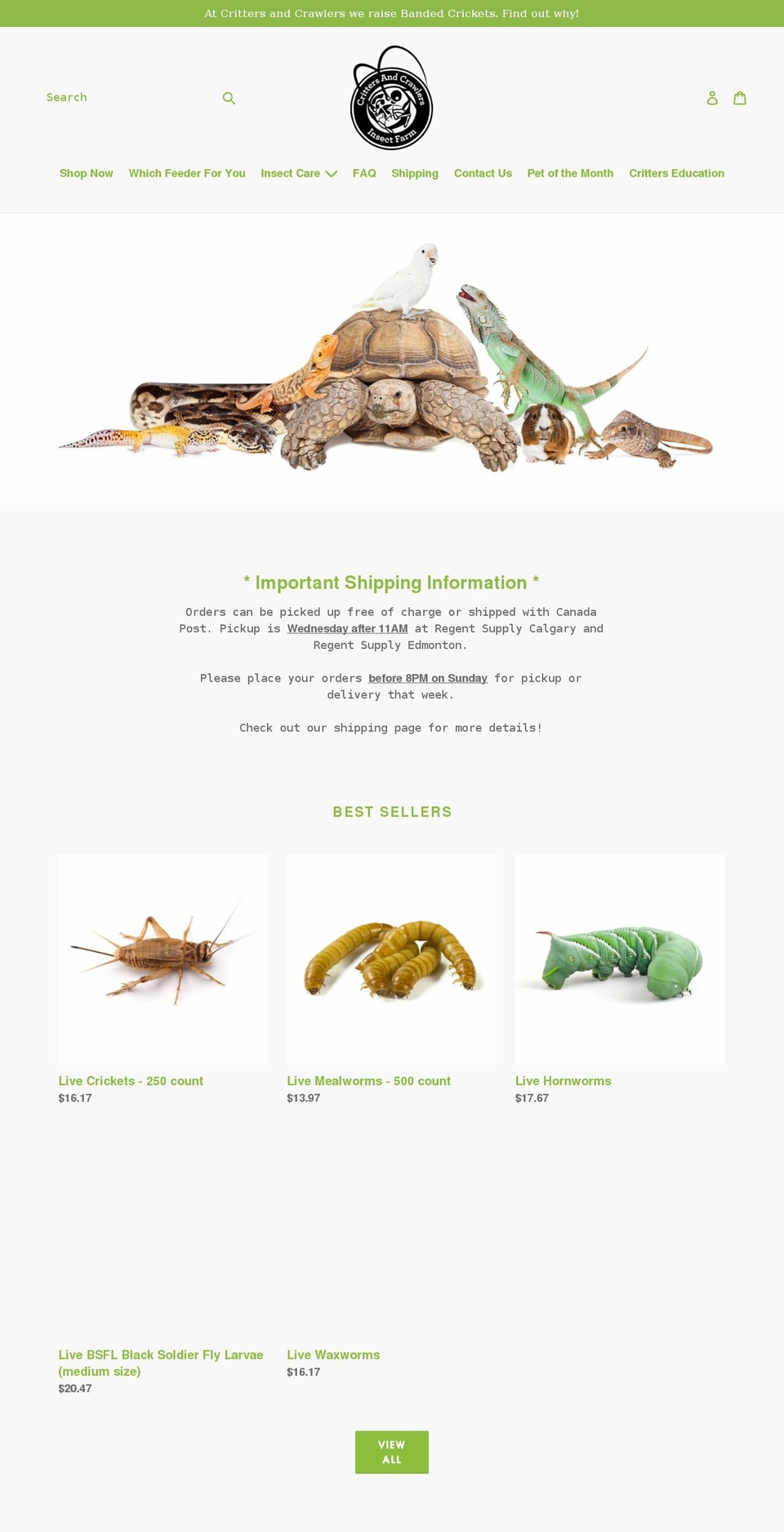 crittersandcrawlers.com shopify website screenshot