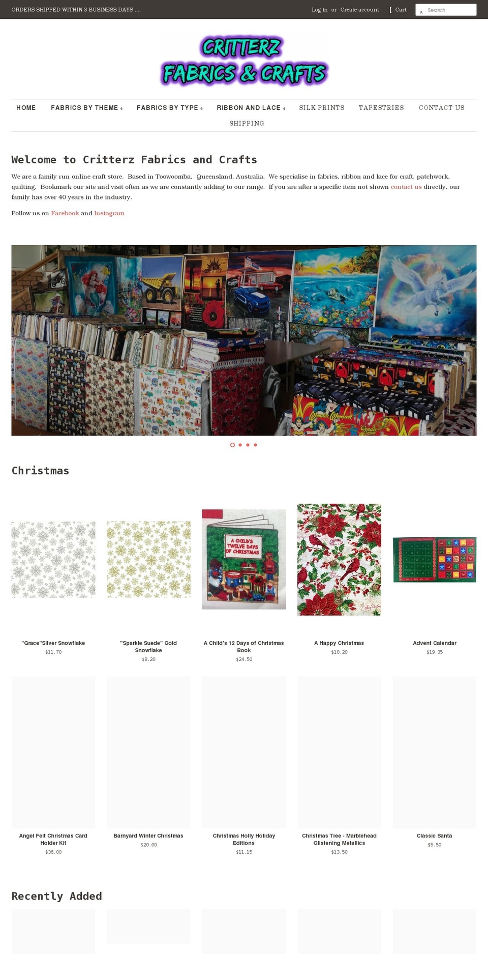 critterzfabricsandcrafts.com shopify website screenshot