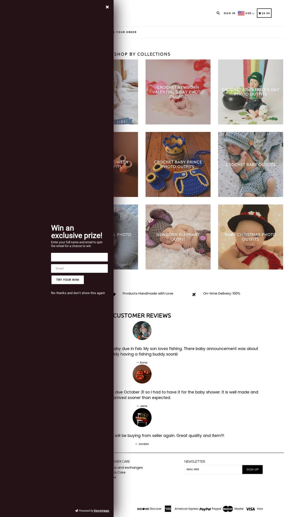 crochetbabyprops.com shopify website screenshot