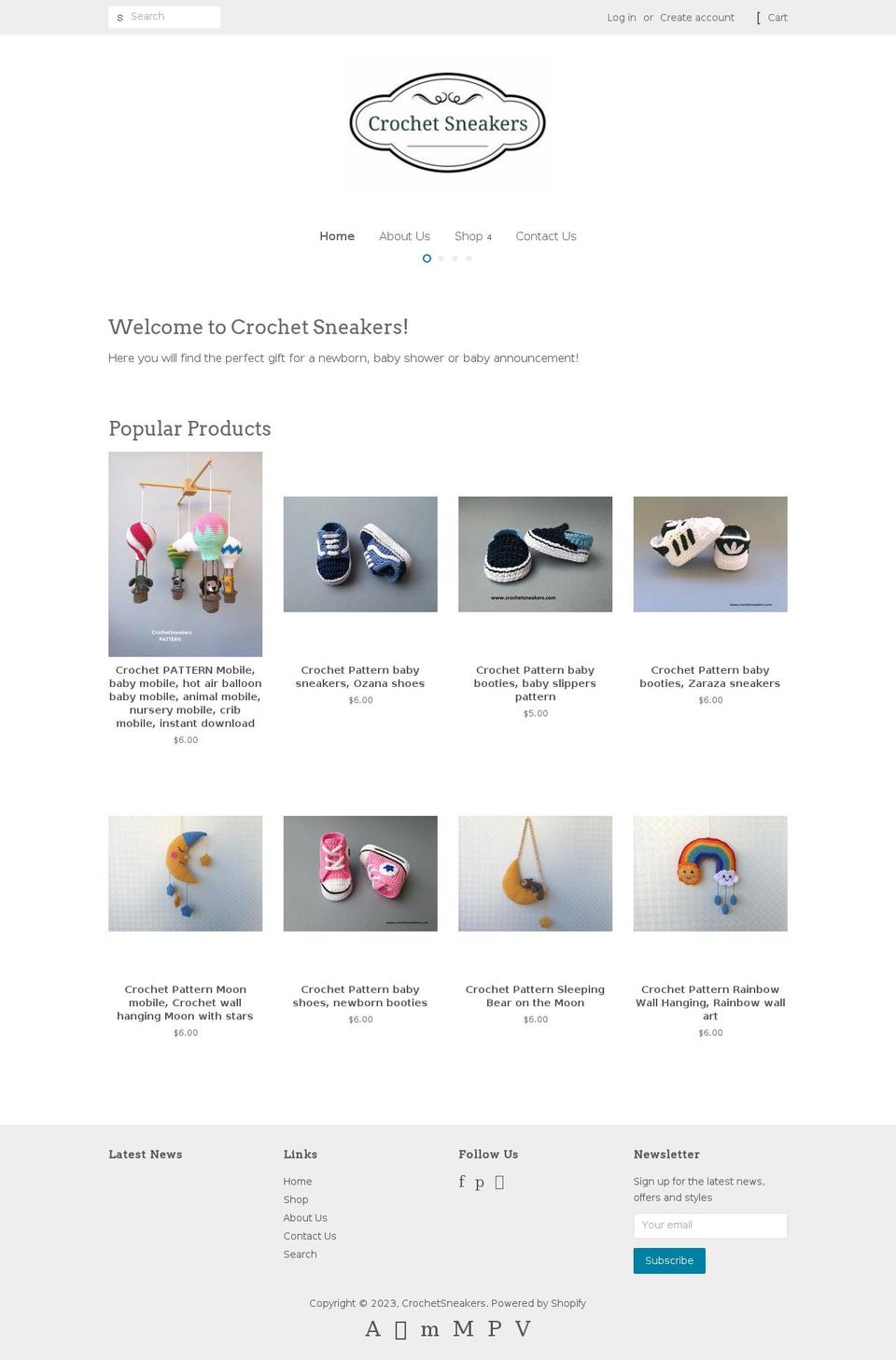 crochetsneakers.com shopify website screenshot