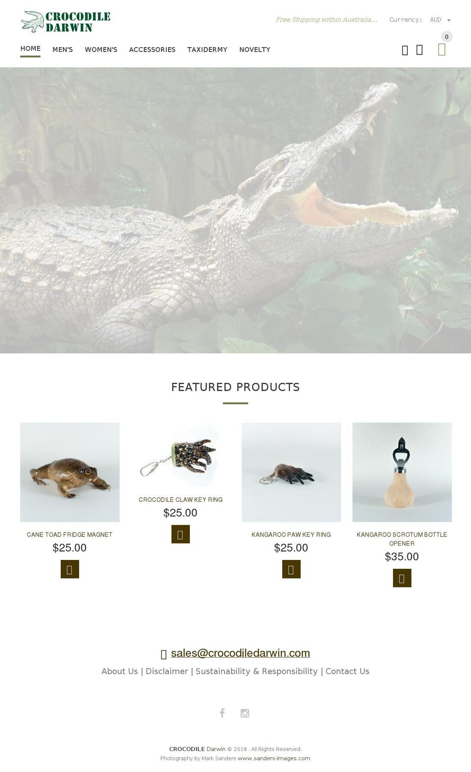 crocodiledarwin.com shopify website screenshot