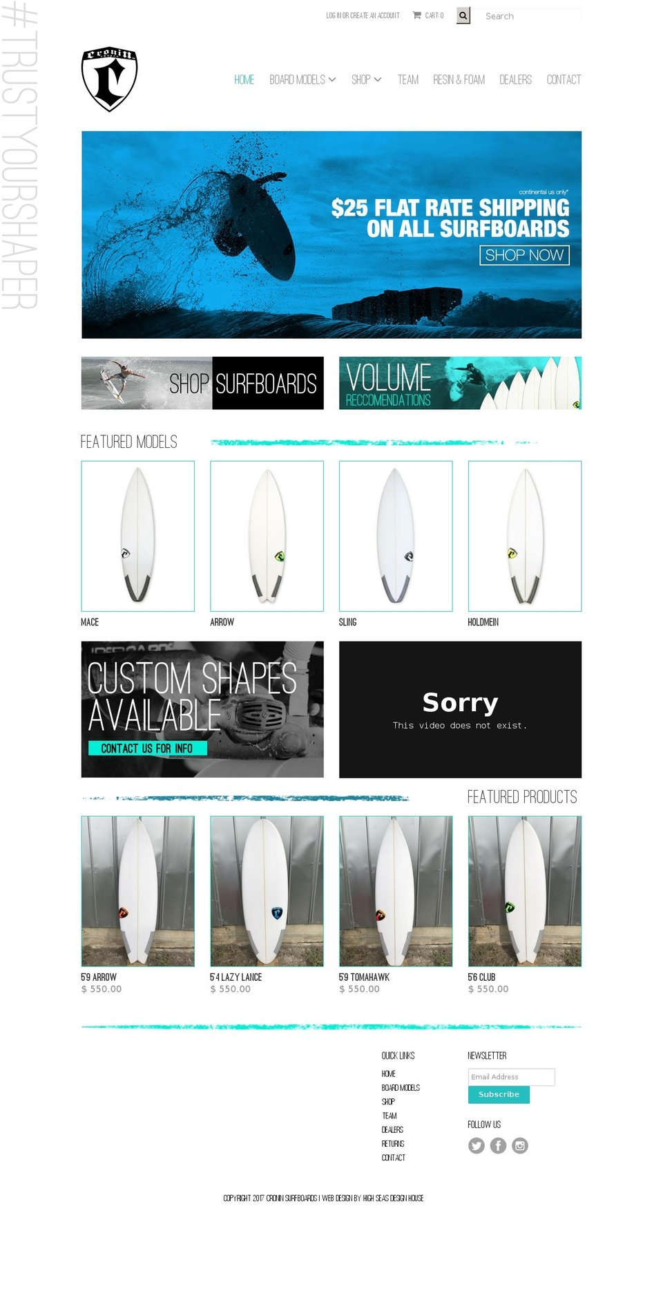 croninsurfboards.com shopify website screenshot