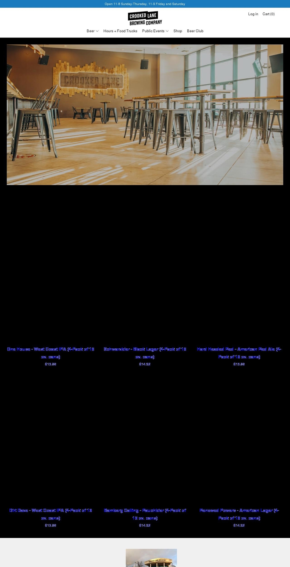 crookedlanebrewing.com shopify website screenshot