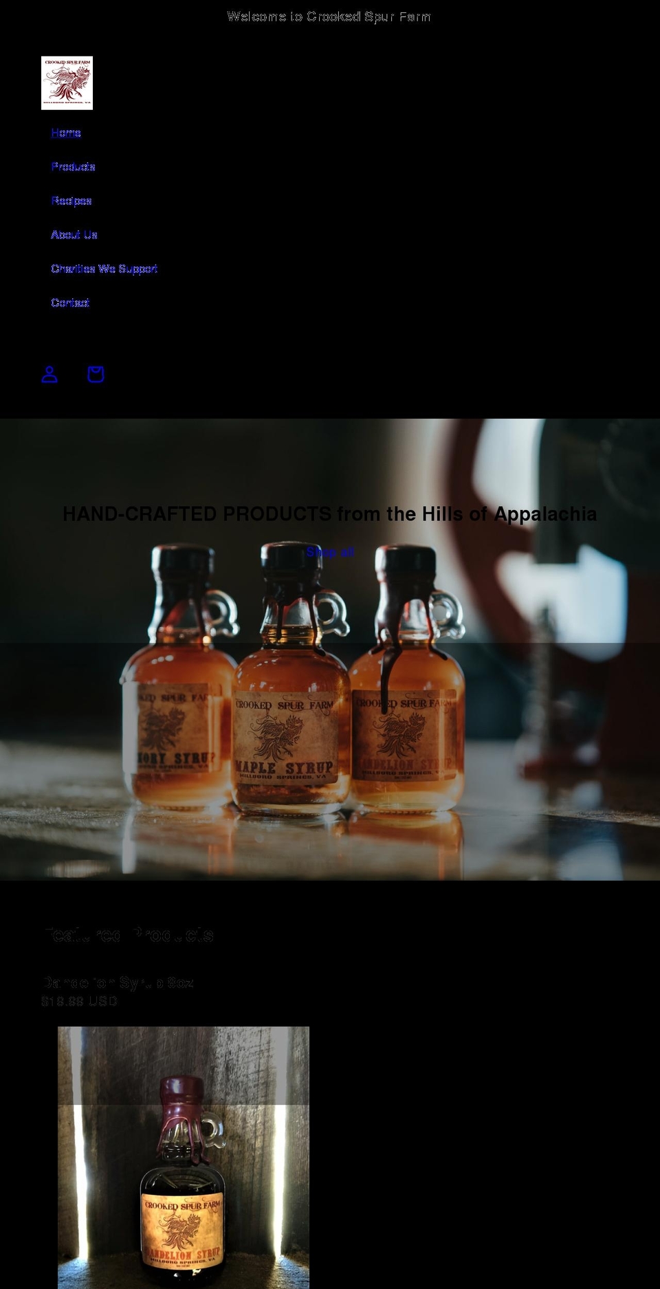 crookedspurfarm.com shopify website screenshot