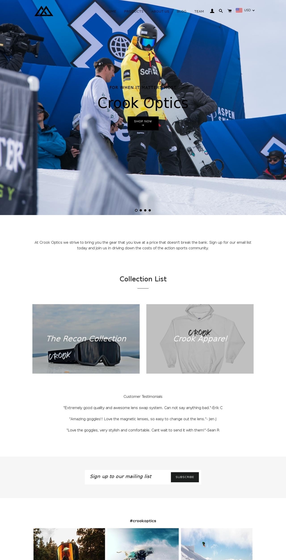 crookoptics.com — Shopify storefront screenshot