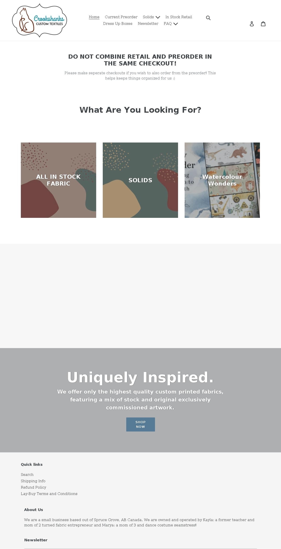 crookshankscustomtextiles.com shopify website screenshot