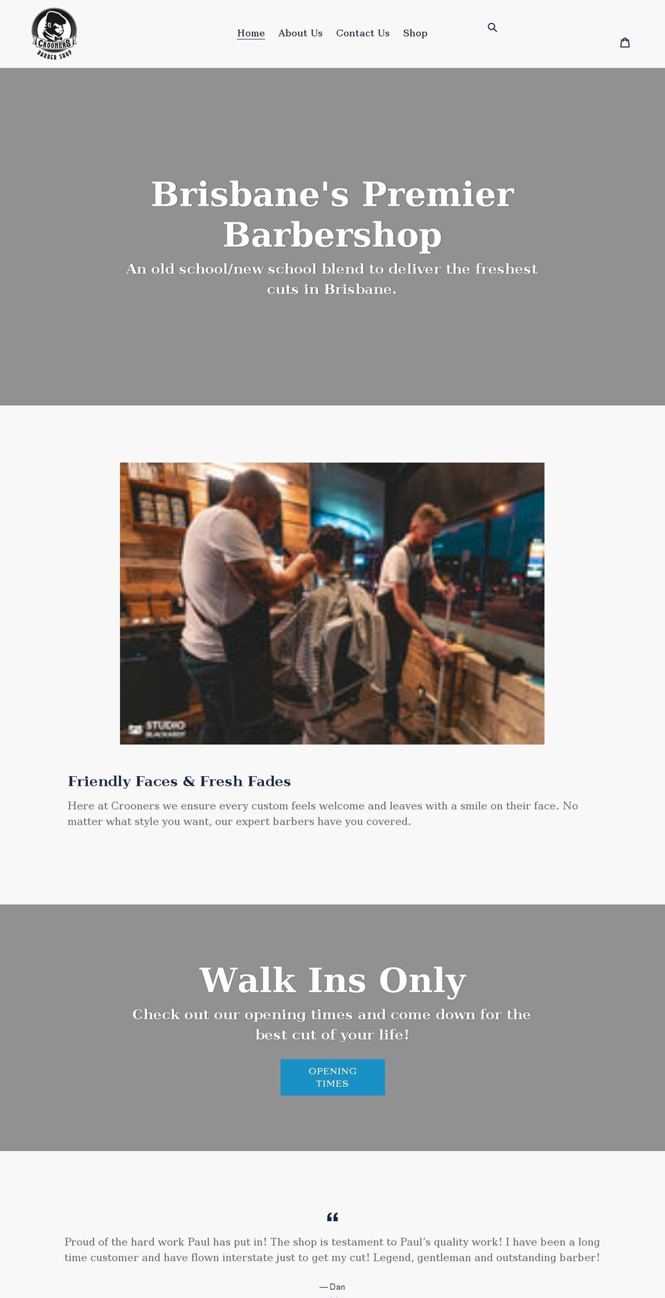 croonersbarbershop.com shopify website screenshot