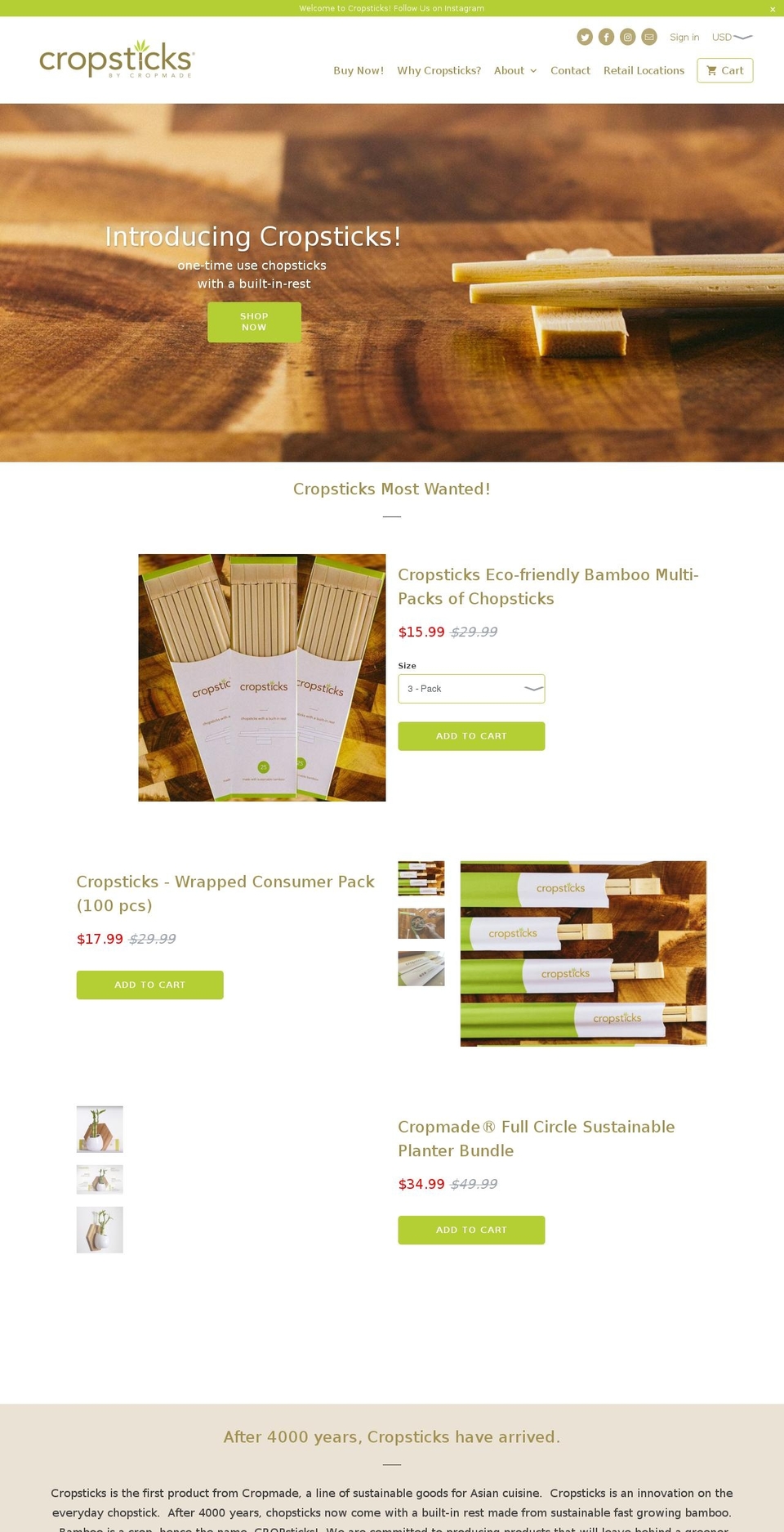 cropsticks.co shopify website screenshot