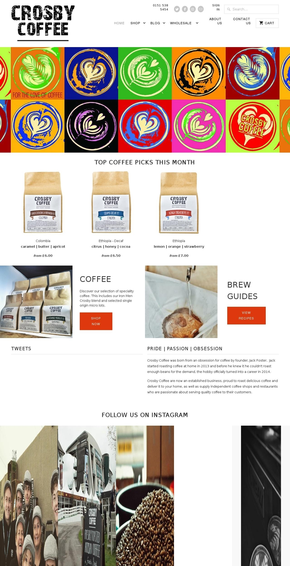 Coffee Shopify theme site example crosbycoffee.co.uk