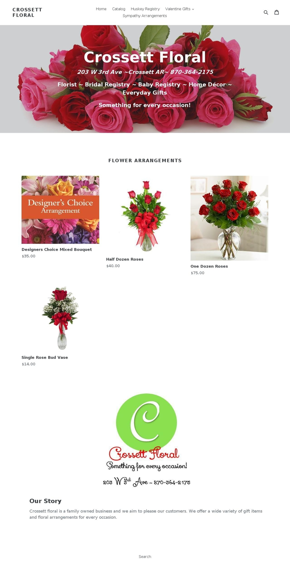 crossettfloral.com shopify website screenshot