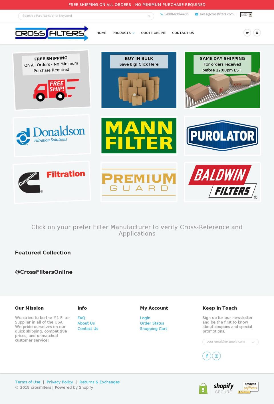 crossfilters.com shopify website screenshot