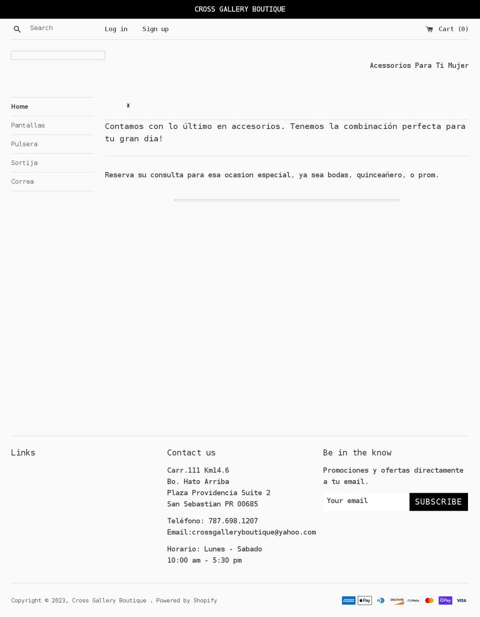 crossgalleryboutique.com shopify website screenshot