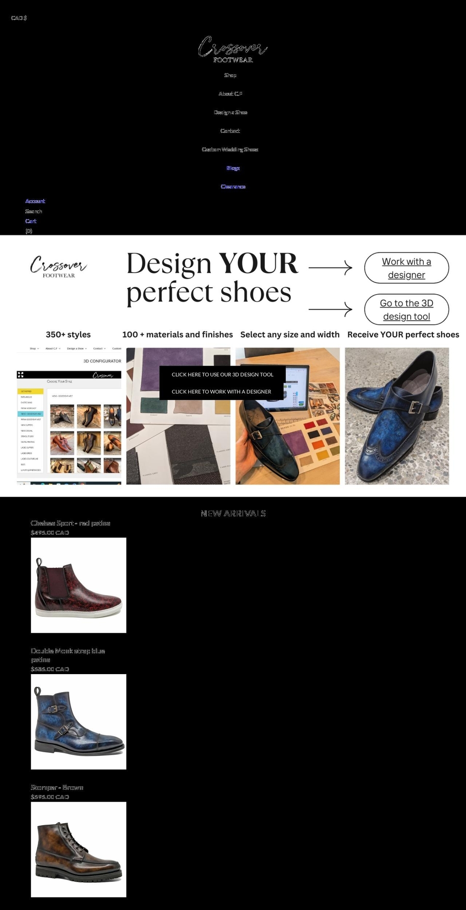crossoverfootwear.com shopify website screenshot