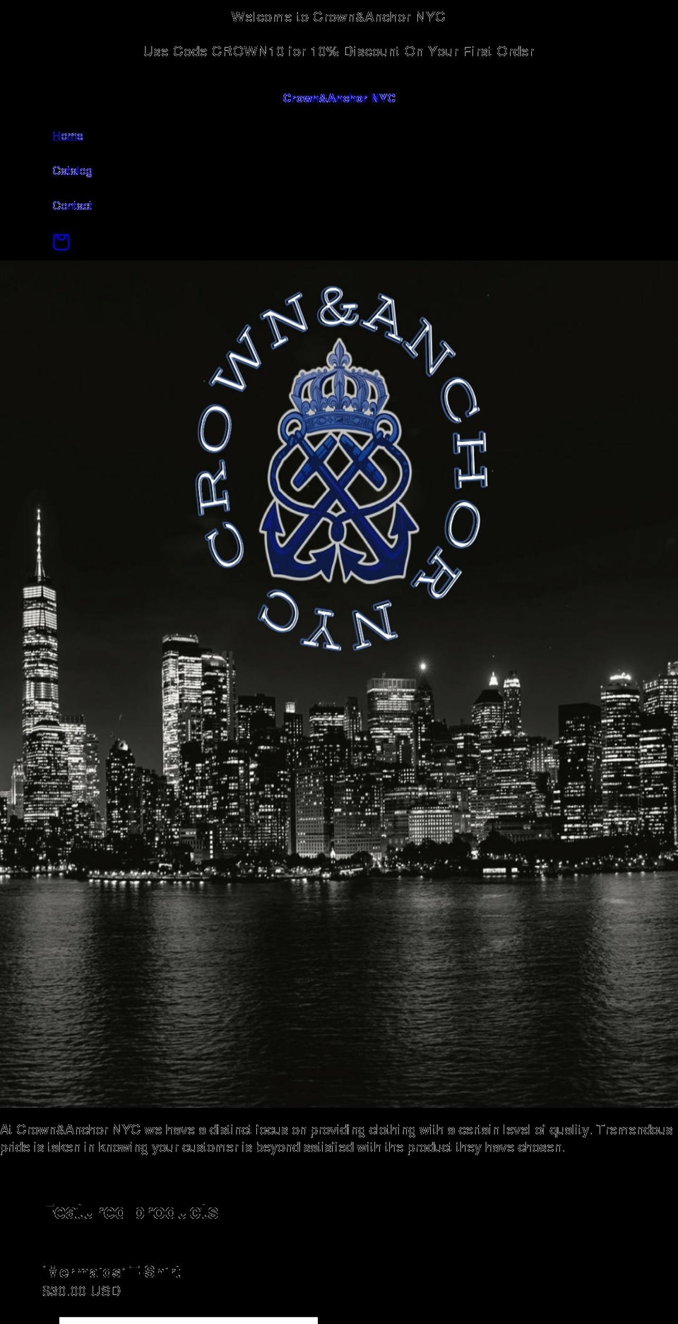 crownandanchornyc.com shopify website screenshot
