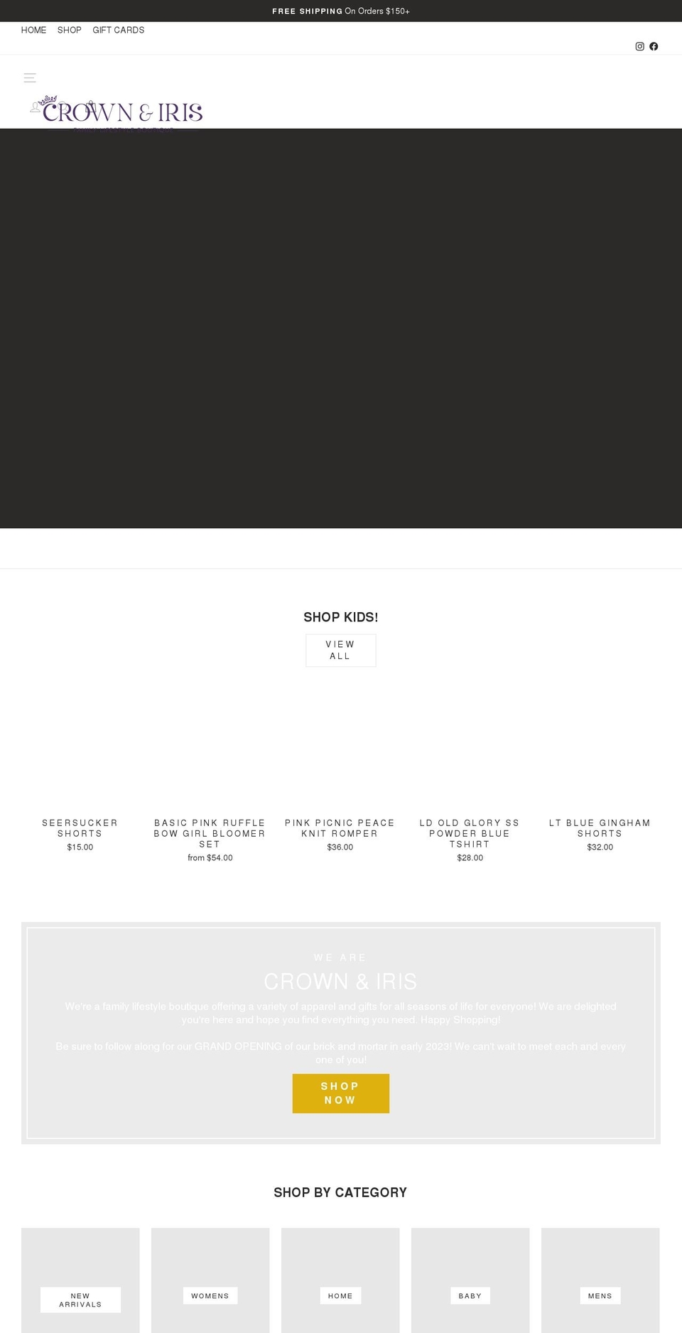 crownandiris.com shopify website screenshot