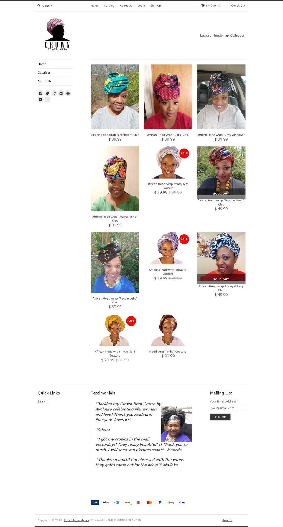 crownbyavalaura.com shopify website screenshot