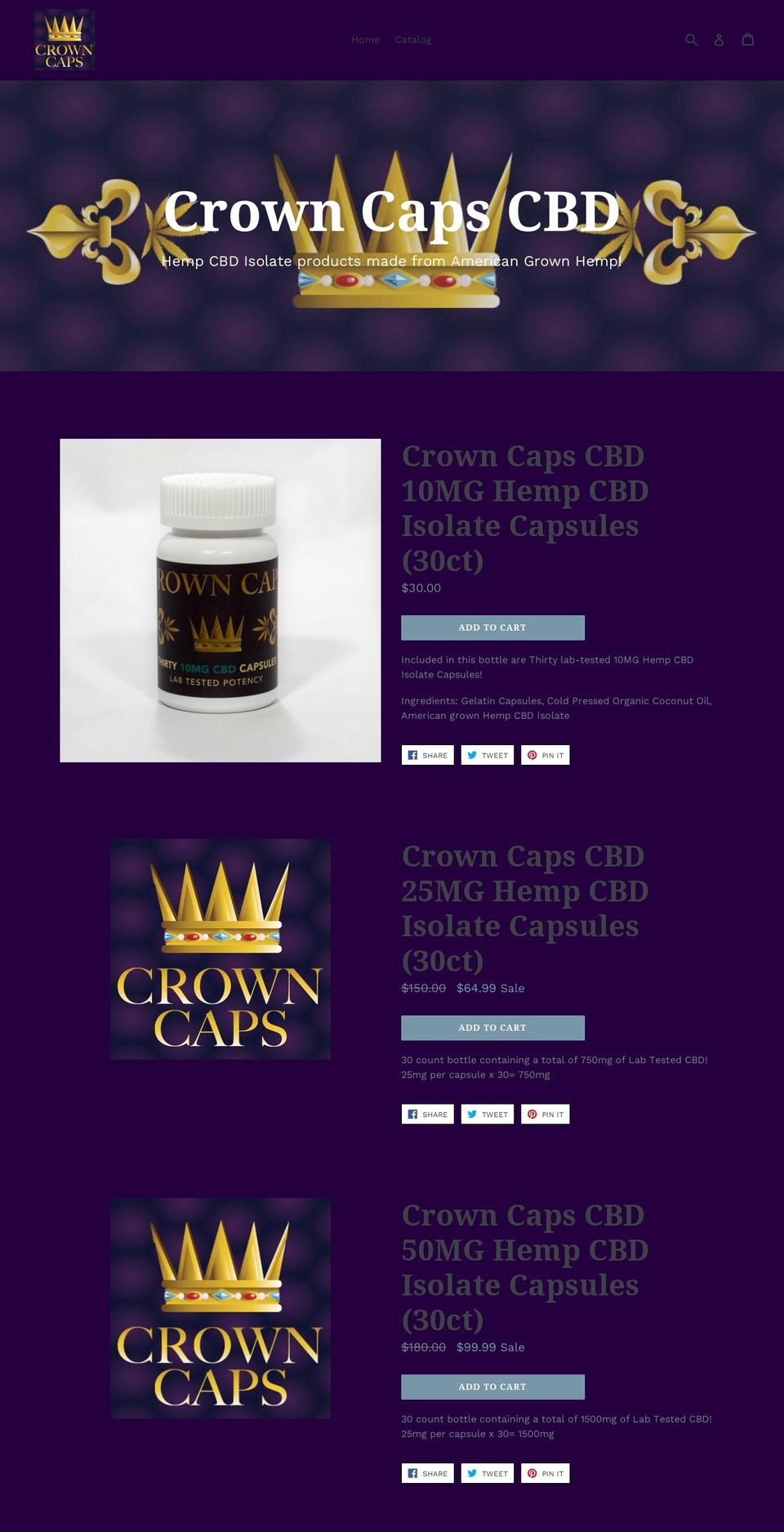 crowncapscbd.com shopify website screenshot