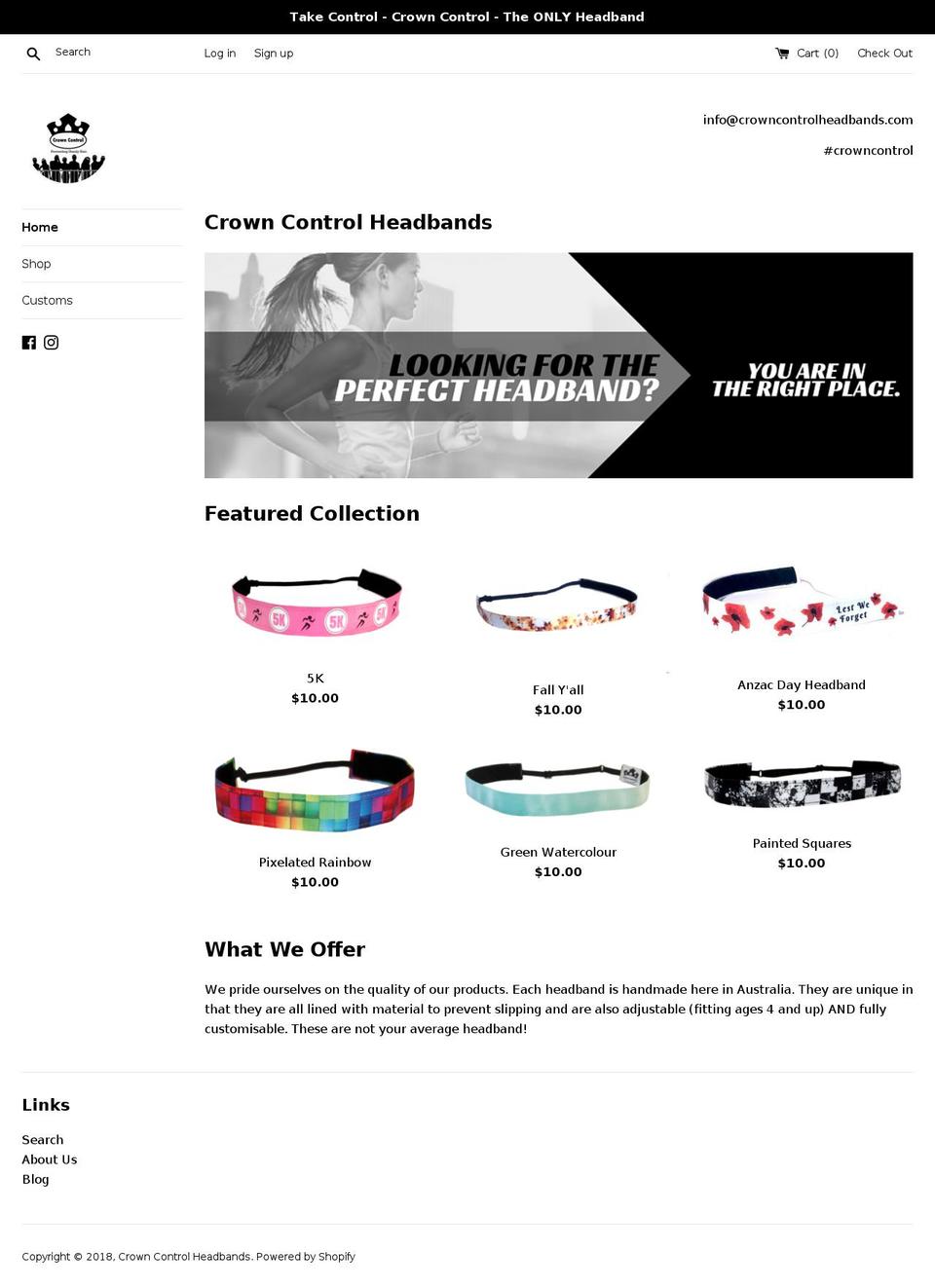 crowncontrolheadbands.com — Shopify storefront screenshot