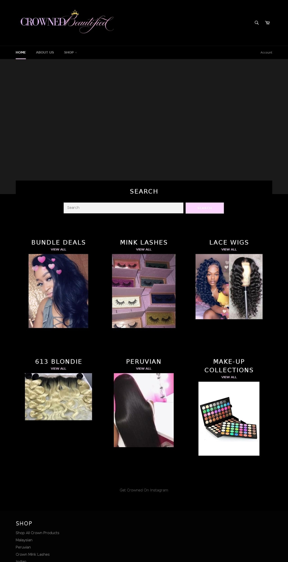 Blackout Shopify theme site example crownedbeautified.com