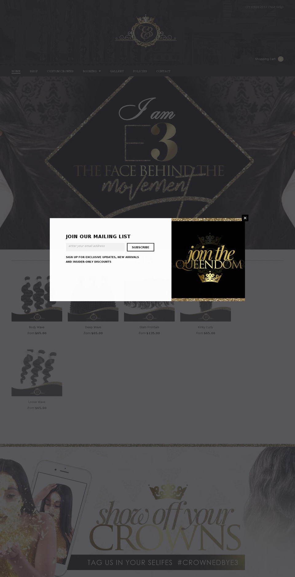 crownedbye3.com — Shopify storefront screenshot