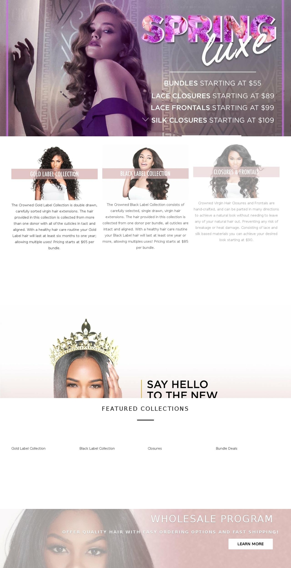 crownedhair.com shopify website screenshot