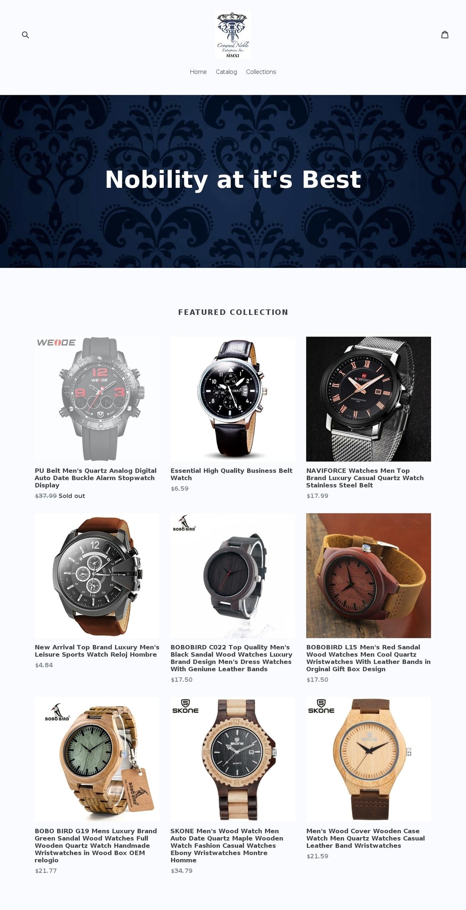 crownednoble.com — Shopify storefront screenshot