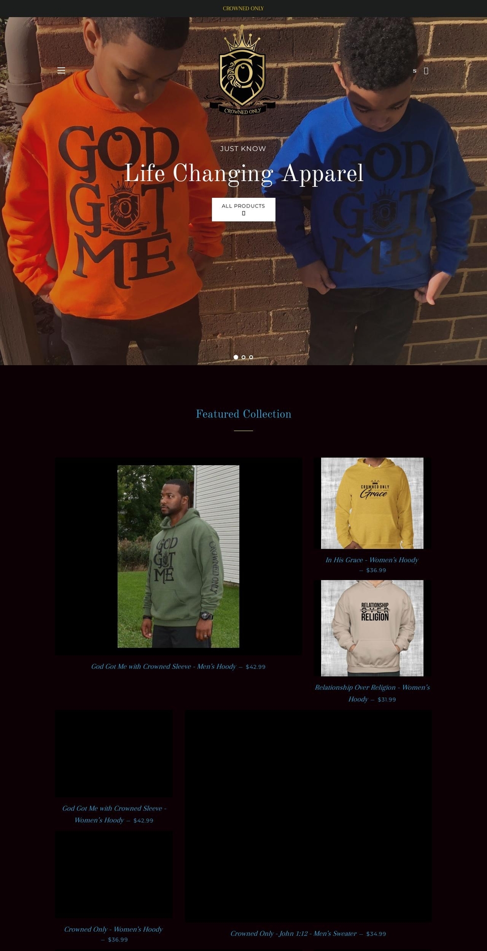 crownedonly.com — Shopify storefront screenshot