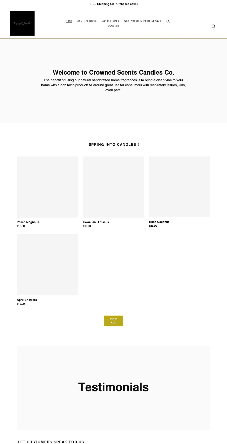 crownedscentscandlesco.com shopify website screenshot