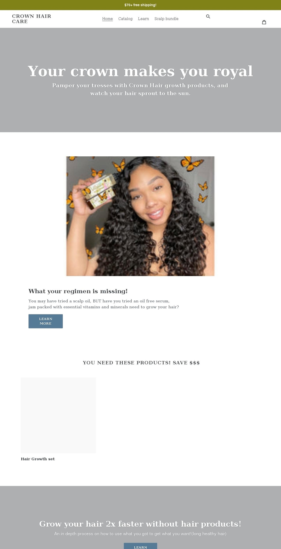 crownhaircaregrowth.com shopify website screenshot
