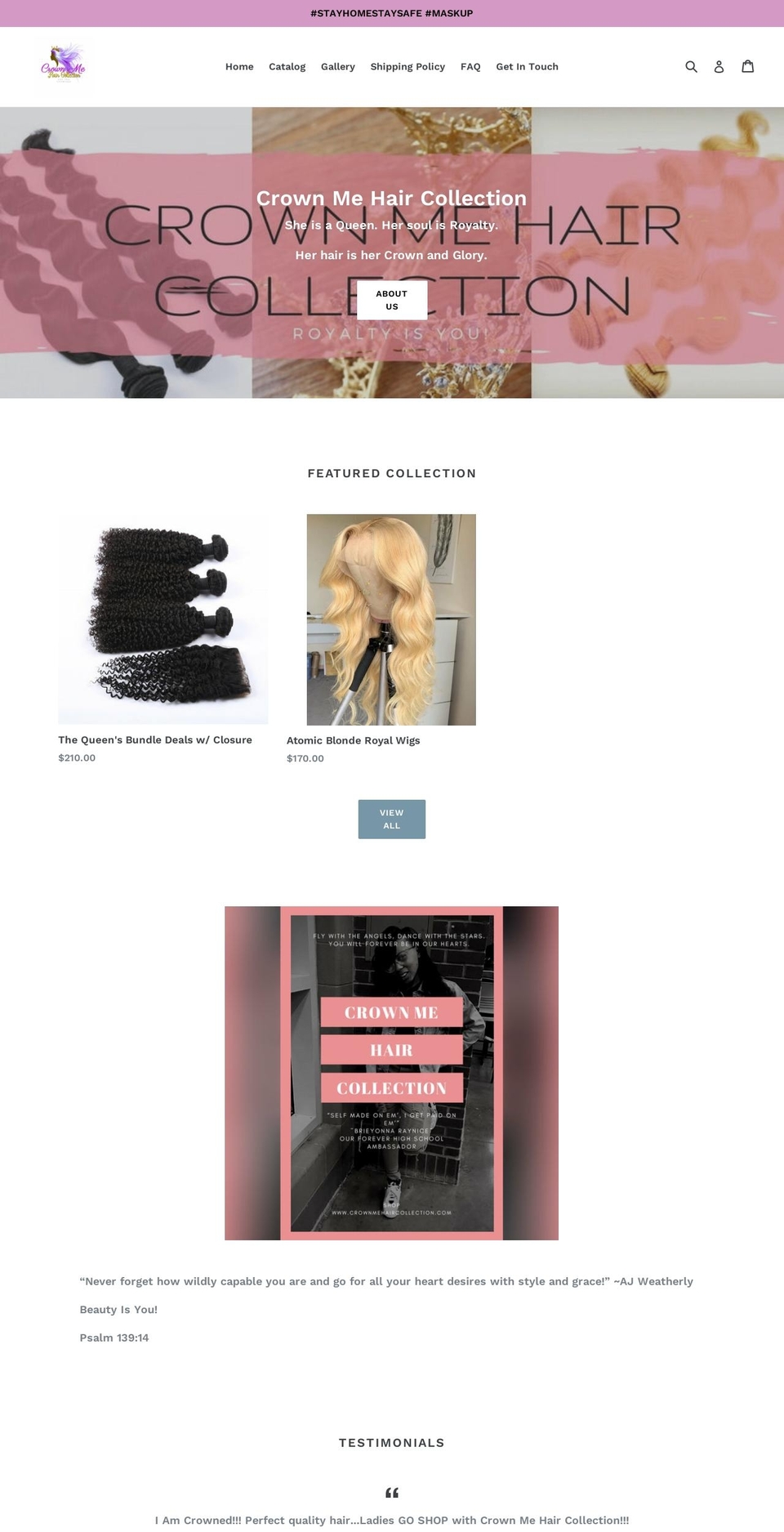 crownmehaircollection.com — Shopify storefront screenshot