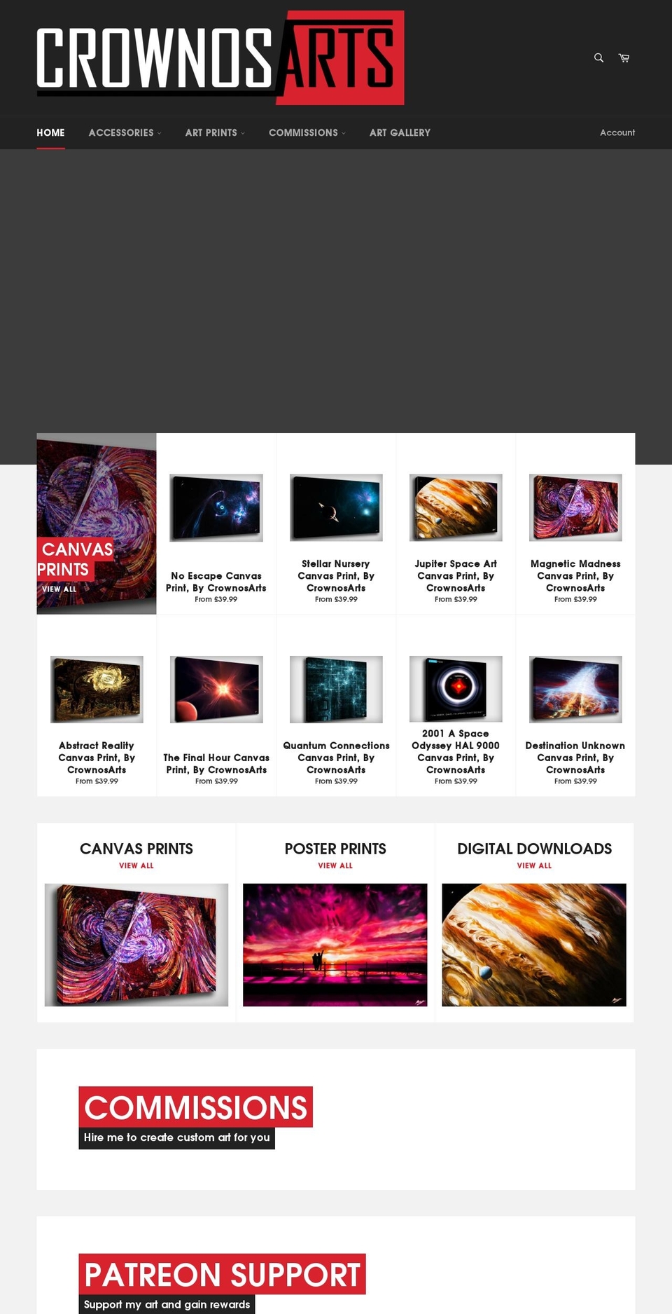 crownosarts.com shopify website screenshot