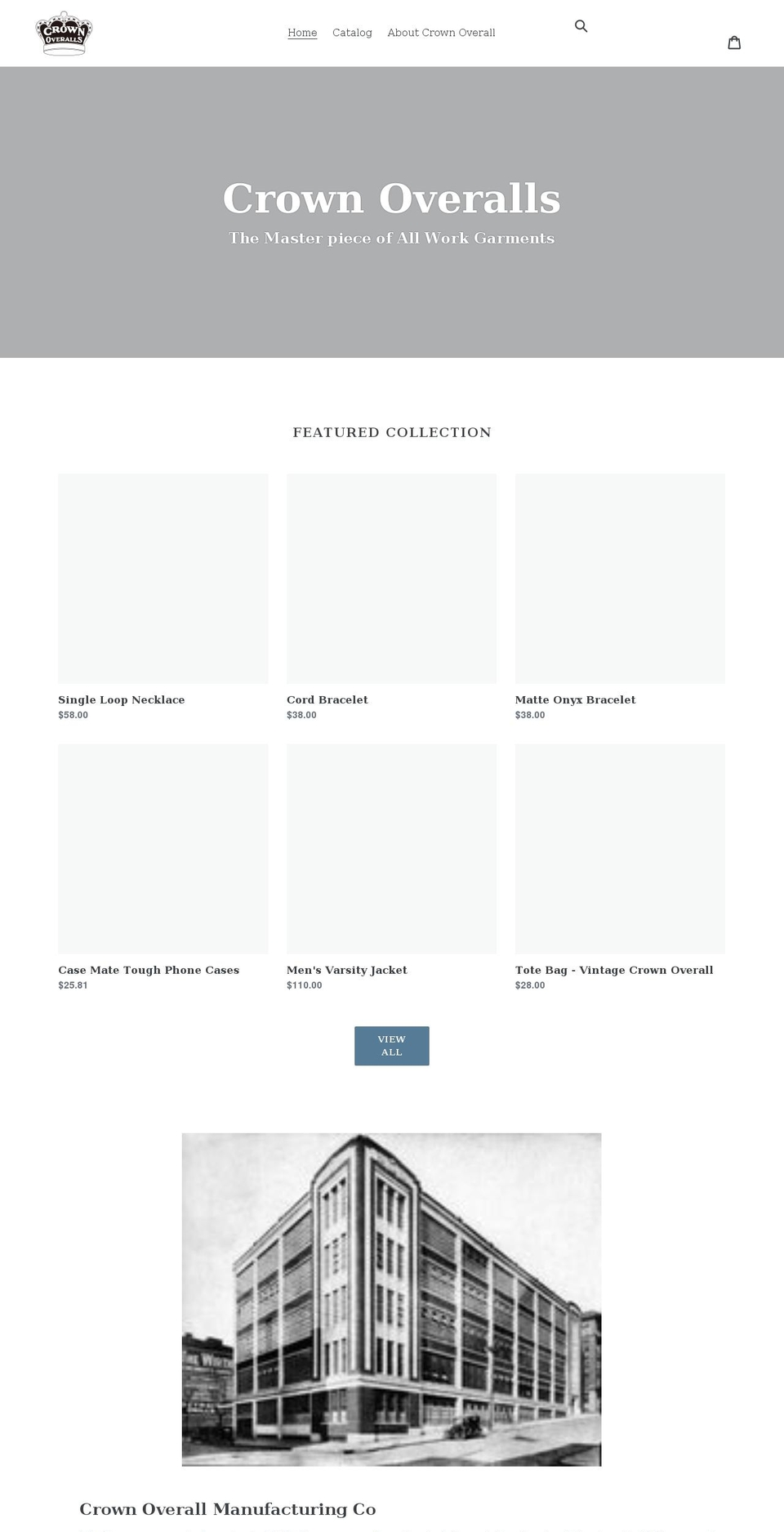 crownoverall.com shopify website screenshot